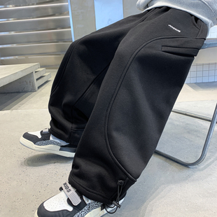 男童加绒裤子秋冬儿童冬季新款一体绒卫裤中大男孩宽松加厚运动裤