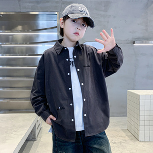 男童衬衫秋季薄款外套2025新款早秋季酷帅上衣中大儿童韩版开衫潮