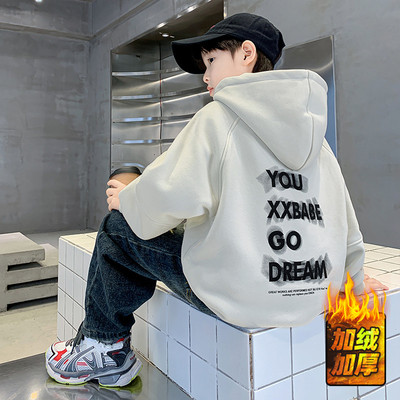 男童冬季加绒卫衣男孩加厚连帽