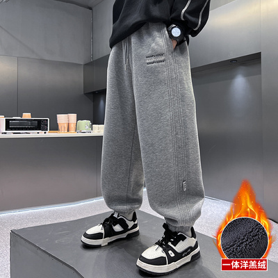 男童加绒裤子儿童冬季羊羔绒运动裤男孩秋冬新款加厚休闲过冬长裤