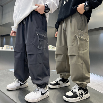 男童裤子春秋款中大童秋装休闲裤儿童洋气宽松工装裤男孩痞帅洋气