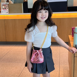 萌宝宝洋气亮片水桶斜挎包女孩外出配饰零钱包潮 儿童包包2025新款