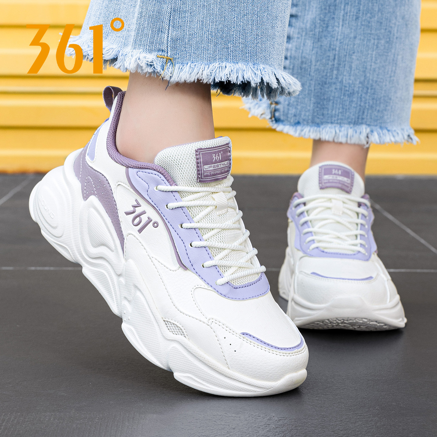 361度运动鞋女鞋皮面跑步鞋