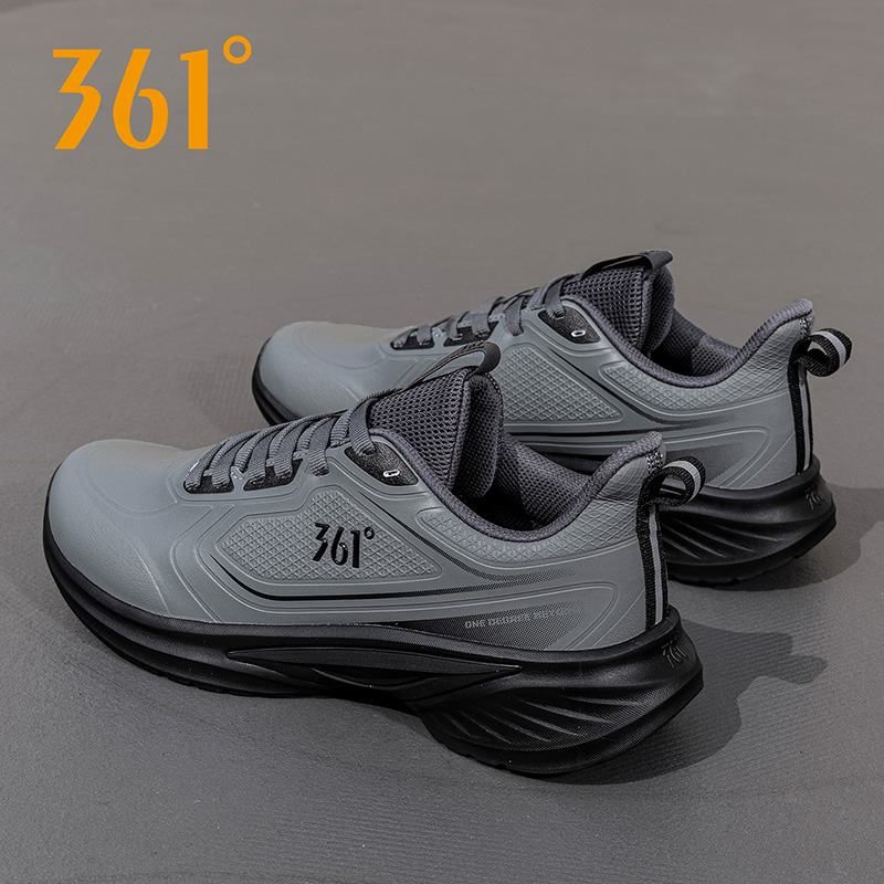 361男鞋冬季皮面运动鞋2025新款软底休闲鞋子黑色防水轻便跑步鞋
