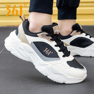 皮面跑步鞋 361度休闲运动鞋 2025冬季 防水厚底老爹鞋 男 新款 361男鞋