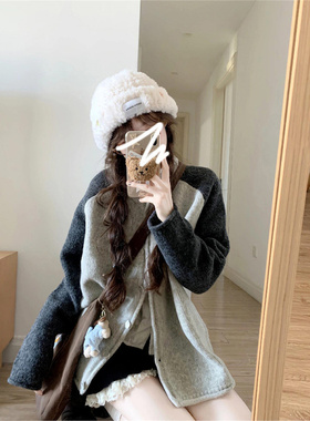 灰色针织毛衣开衫外套女2025新款感穿搭小个子慵懒风春秋冬季