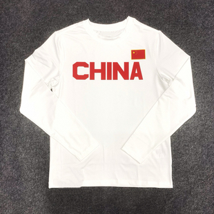 赞助中国男篮China长袖 国家队训练服运动宽松篮球热身高弹速干t恤