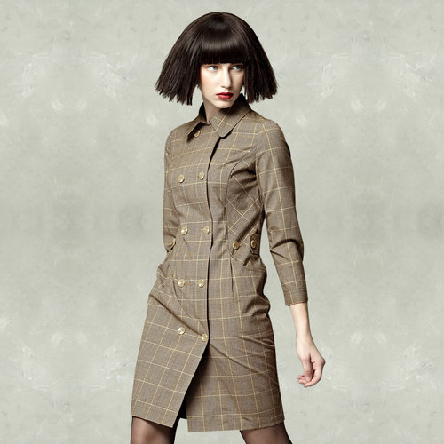 英伦风格子修身显瘦薄款裙式风衣