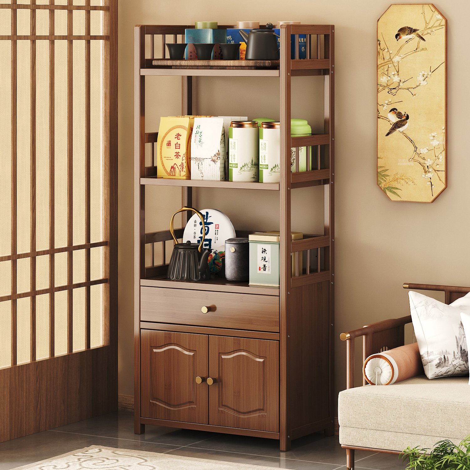茶叶架楠竹新中式多宝阁茶具架