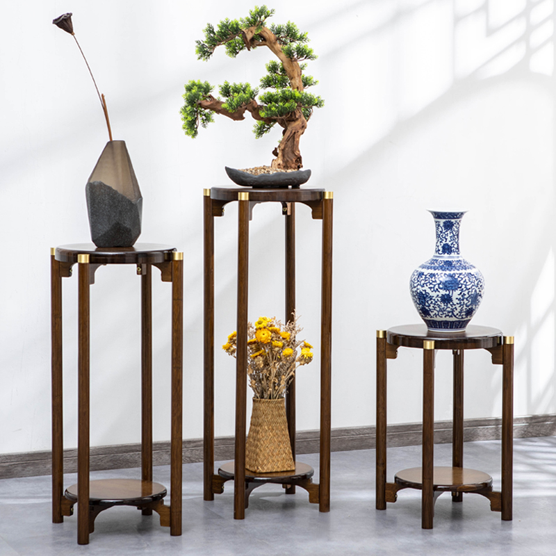 落地仿古轻奢风中式室内花盆架