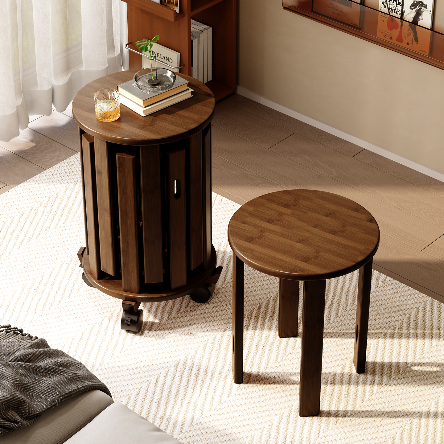 收纳堆叠凳客人备用叠叠乐带滑轮