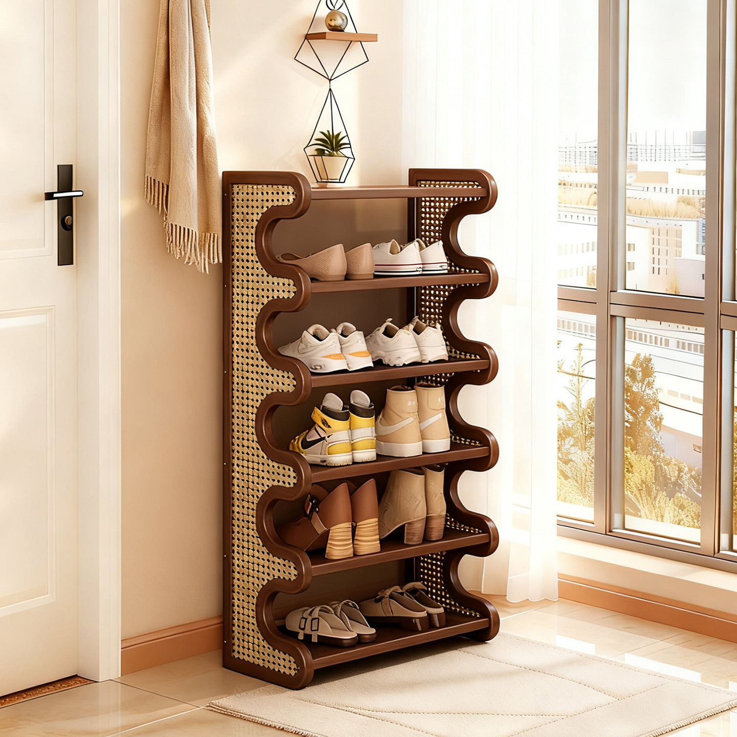 鞋架置物架塑藤家用门口多层大容量玄关鞋架鞋柜收纳架中古风鞋架