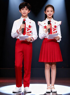 初高中生合唱朗诵演出服中小学生演讲比赛服装红色爱国主题合唱服