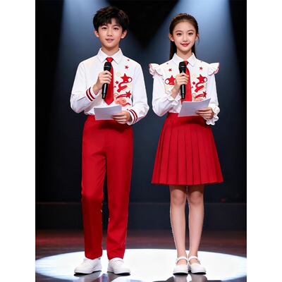 初高中生合唱朗诵演出服中小学生演讲比赛服装红色爱国主题合唱服