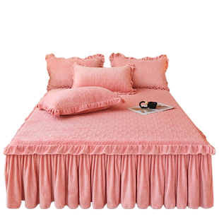 品牌牛奶加绒床笠罩带裙边2025新款二合一床单件套四冬季珊瑚隔脏