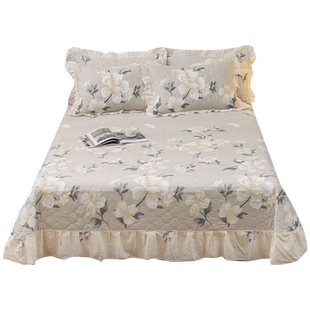 品牌100纯棉床盖带裙边一体全单件套三夹2025新款四季通用高级感