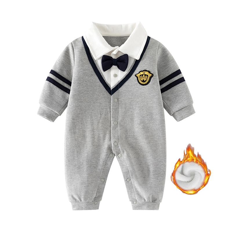 0一1岁婴儿韩版秋冬加绒衣服绅士连体衣满月百天宴男宝宝周岁礼服