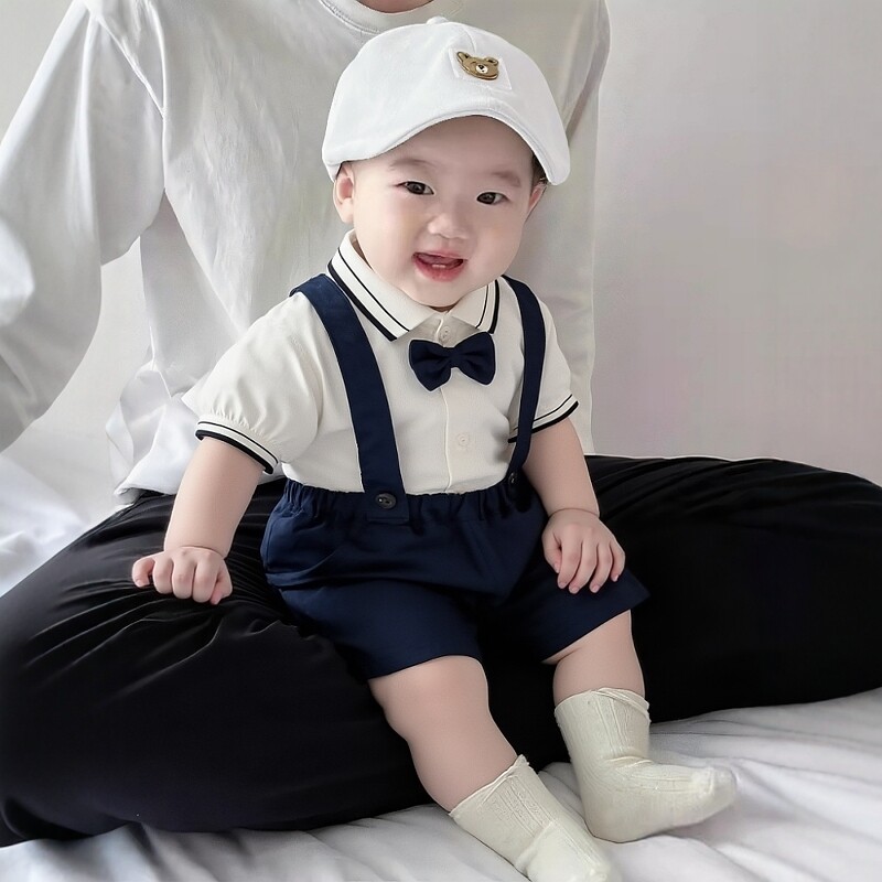 男童夏装背带裤2026小少爷套装新款周岁宝宝生日夏季薄款婴儿帅气