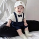 薄款 男童夏抓周背带裤 一岁男宝宝生日礼服夏季 短袖 婴儿帅气 套装