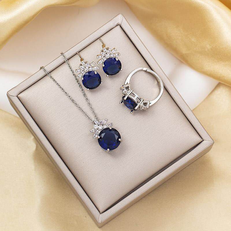 饰品女圆形套装电镀百搭项链耳钉轻奢风套件精致爆款轻奢钛钢饰品