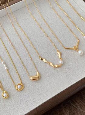 施家珍珠项链女短款简约钛钢锁骨链学生颈链韩版饰品小吊坠不掉色