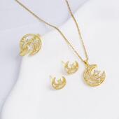 项链女小众设计简约百搭月亮吊坠电镀钛钢高级感耳钉锁骨链饰品
