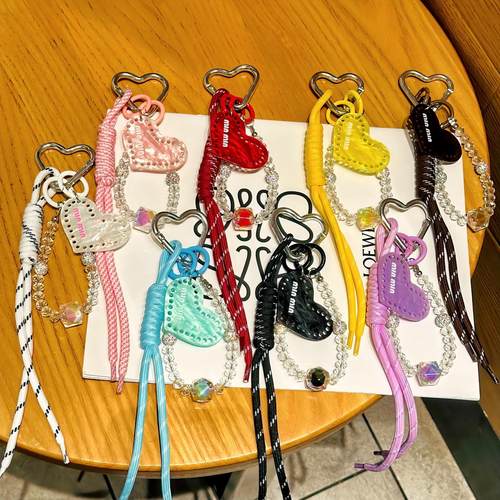 小众时尚百搭钥匙扣ins博主同款包包挂件miu系编织挂绳包挂女爱心