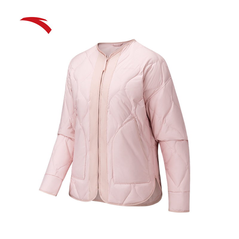 安踏户外无领轻薄羽绒服女士冬季落肩短款鸭绒保暖外套162546903