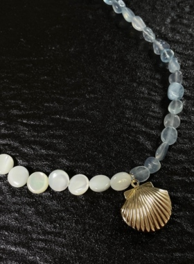 微瑕亏本清仓| 原创设计手作贝壳海蓝宝百搭简约气质日常小众项链