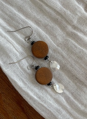 尾生之信 | 原创设计木珠百搭简约气质短款春夏中式防敏耳环耳夹