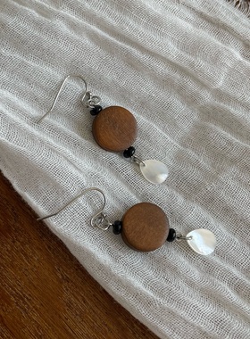 尾生之信 | 原创设计木珠百搭简约气质短款春夏中式防敏耳环耳夹