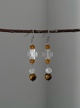 微瑕特价 | 原创设计手作复古亚克力虎眼石百搭简约气质耳环耳夹