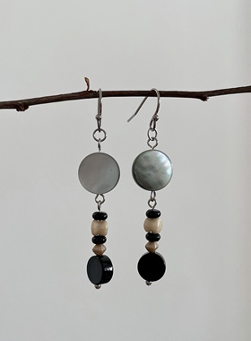 尾生之信 | 原创冷淡捷克珠+黑玛瑙+贝壳百搭简约气质防敏耳环夹