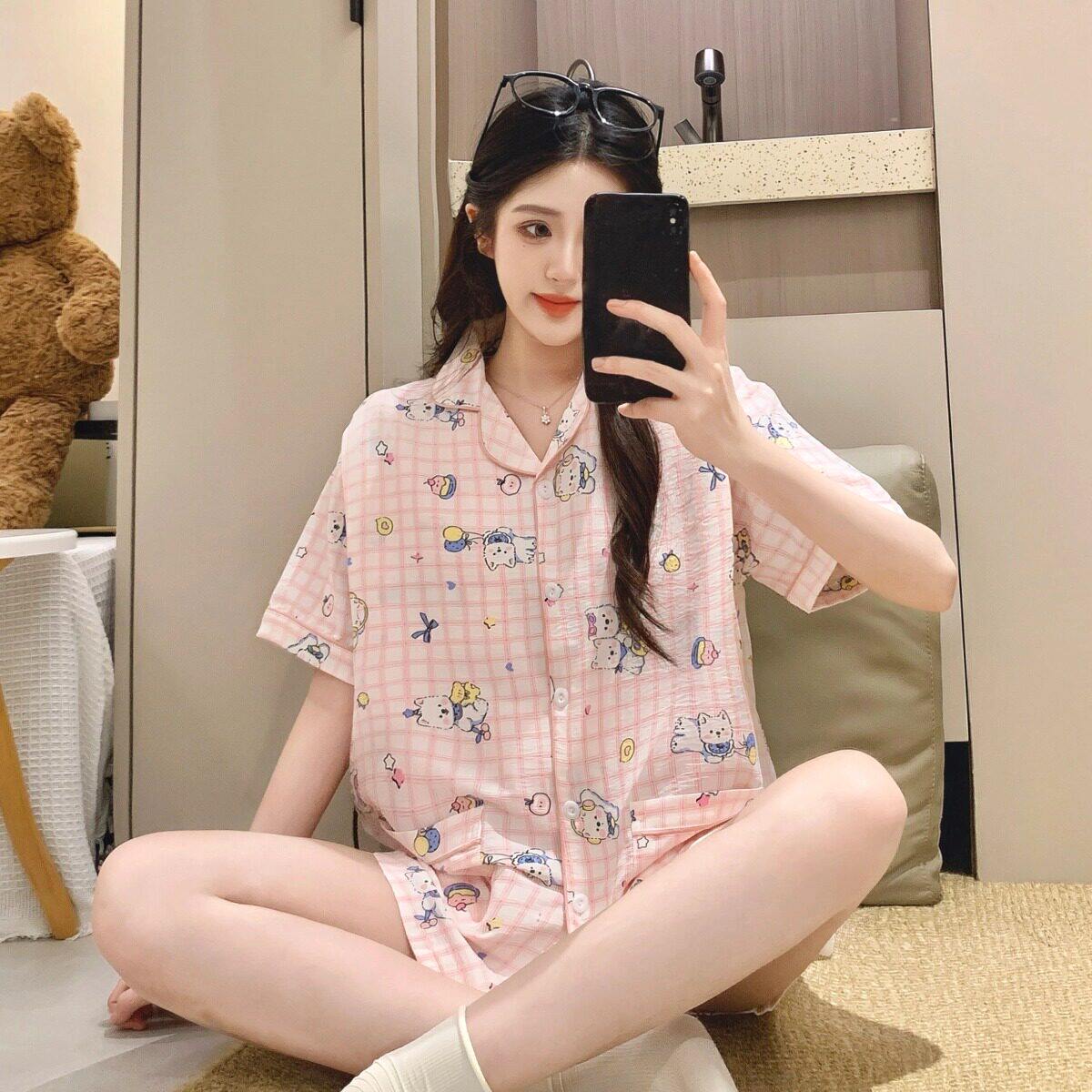 冰丝棉夏装喂奶期家居夏季短袖孕妇睡衣月子服产后哺乳两件套薄款