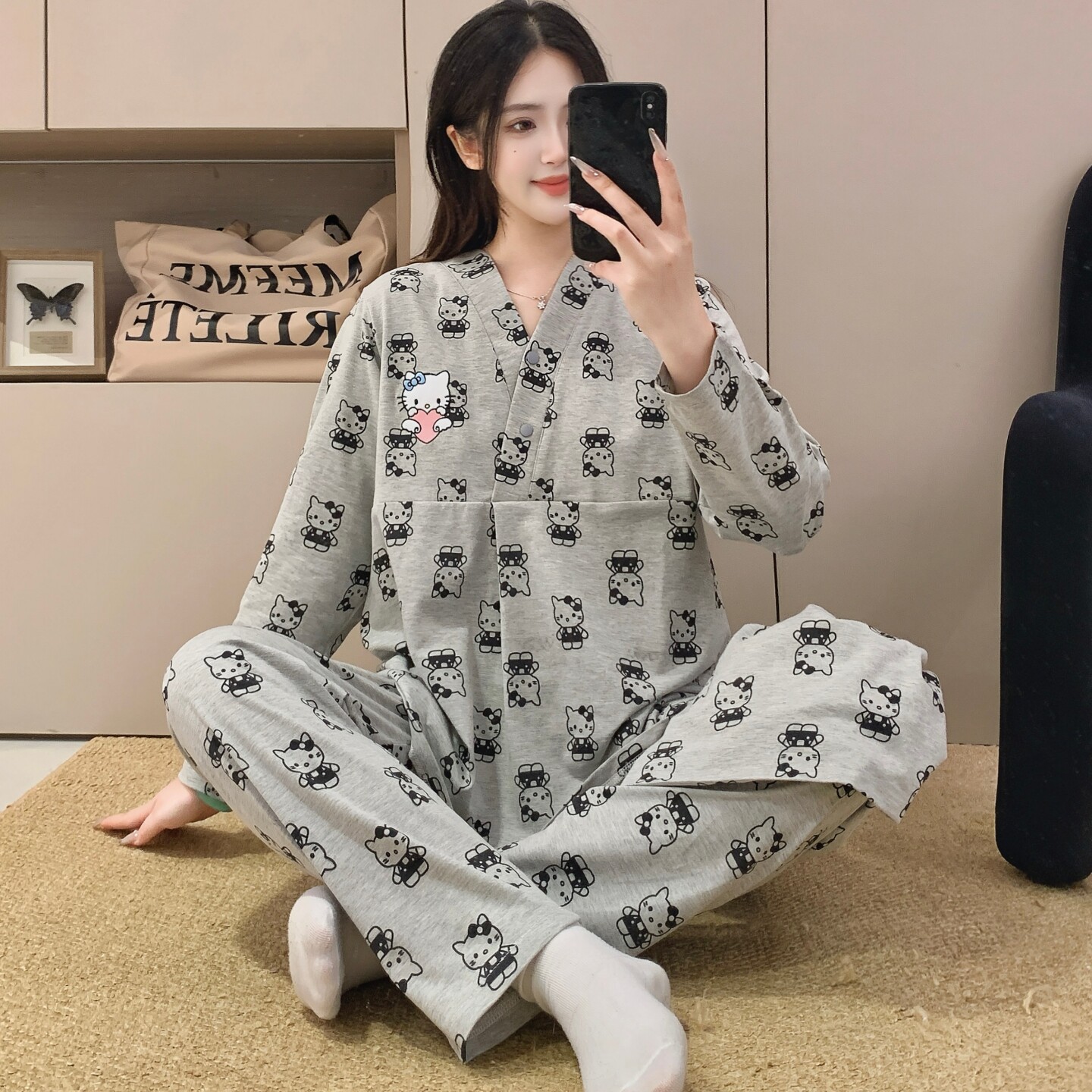 抗菌纯棉带胸垫月子帽孕妇睡衣四季款产前产后待产妇月子服套头