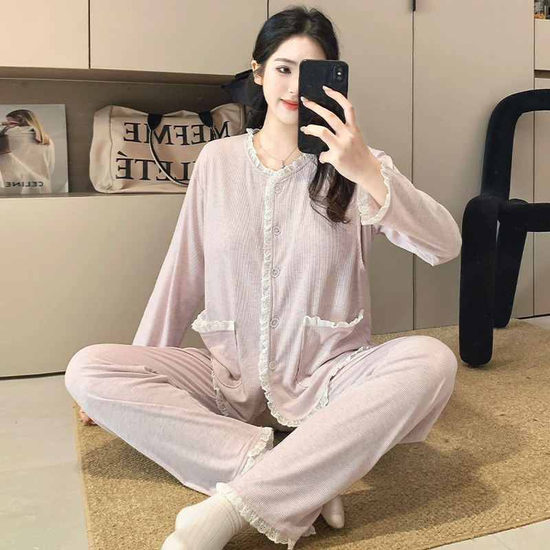 产妇喂奶家居服夏季薄款产后免穿文胸哺乳纯棉春夏孕妇睡衣月子服