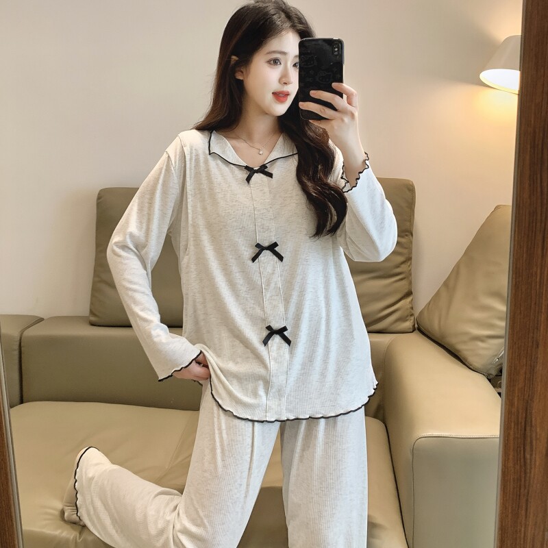 春秋季带胸垫月子服睡衣套头可调节大码彩棉喂奶专用夏款产后孕妇
