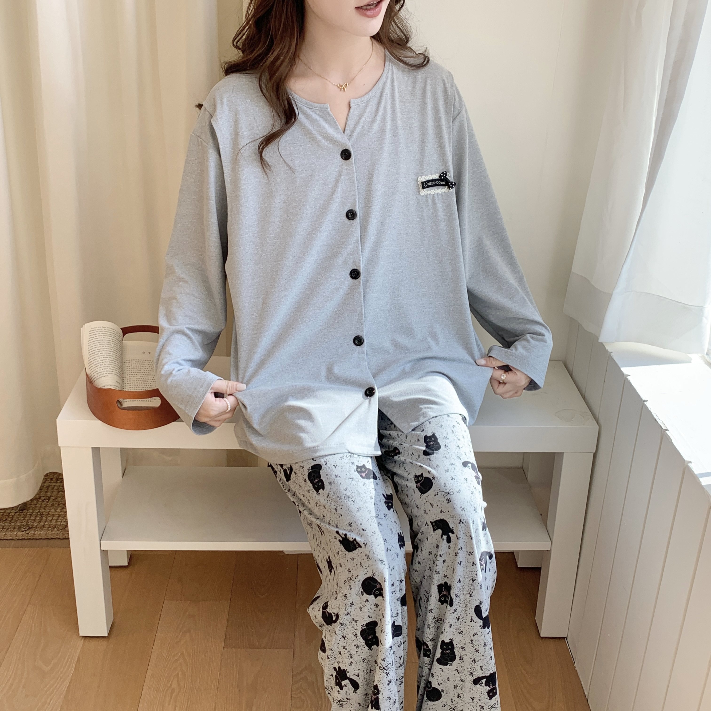 夏季薄款待产妇坐月家居服带胸垫孕妇睡衣春秋纯棉产后哺乳月子服