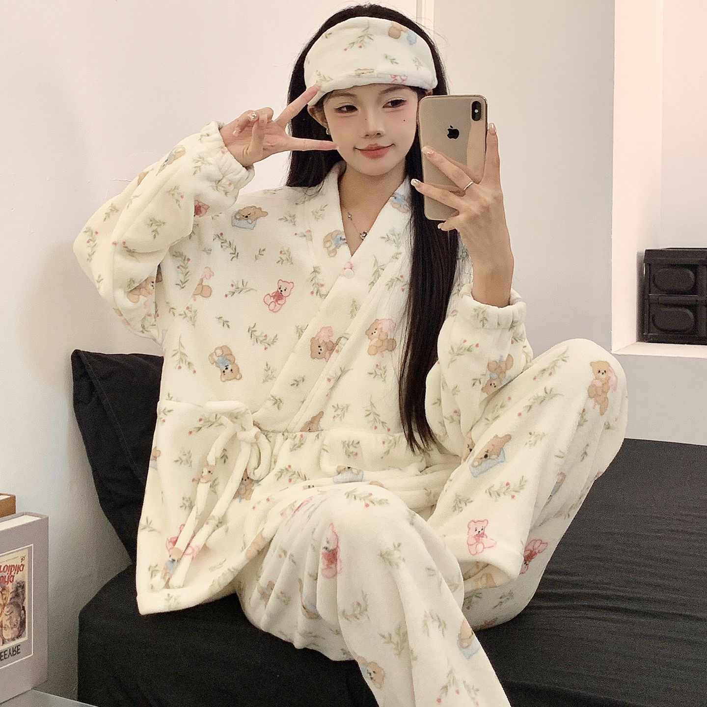 睡衣加绒加厚产妇和服保暖不勒肚珊瑚绒月子服秋冬季产后哺乳孕妇