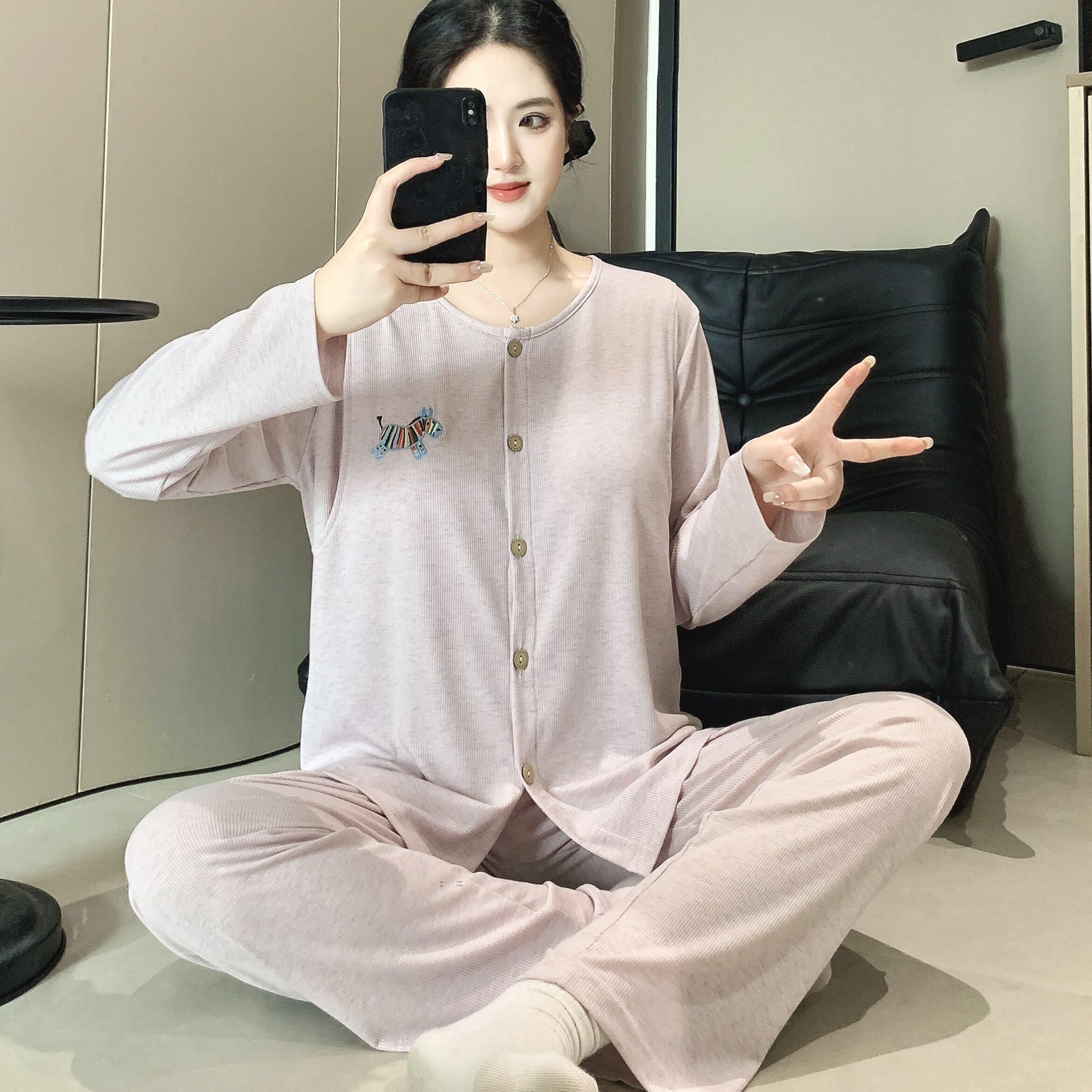 春夏产后哺乳孕妇睡衣夏季薄款月子服家居服免穿文胸纯棉产妇喂奶