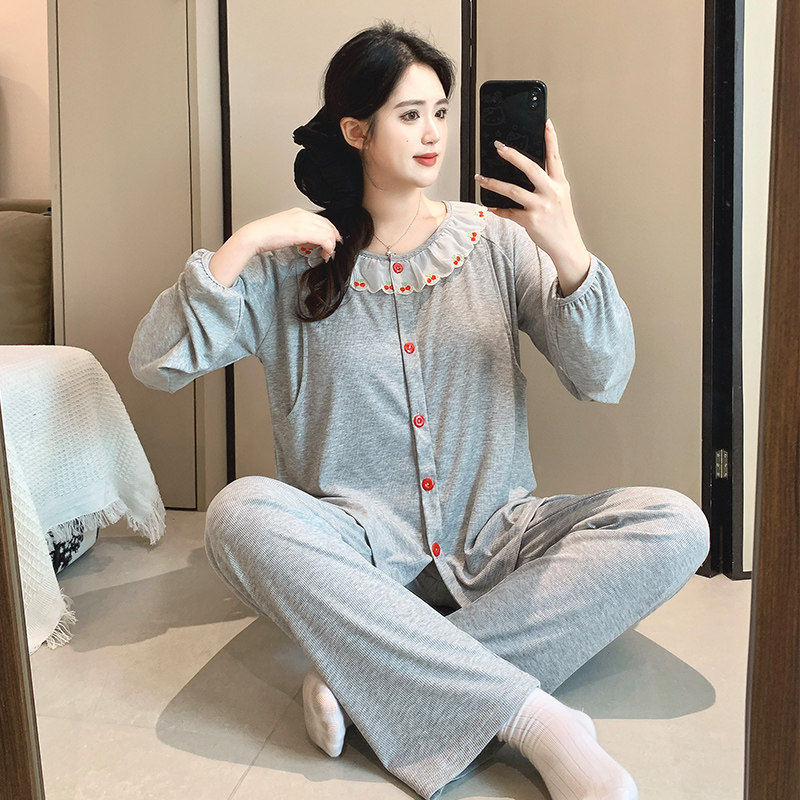 产后哺乳孕妇睡衣月子服家居服夏季春夏薄款免穿文胸纯棉产妇喂奶