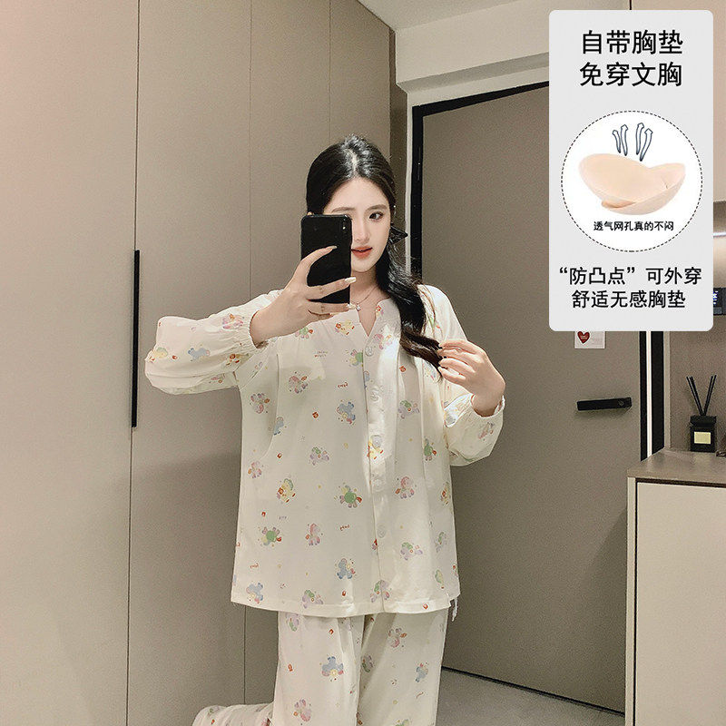 月子服睡衣宽松大码待产妇哺乳专用春季夏天孕妇棉住院套装带胸垫