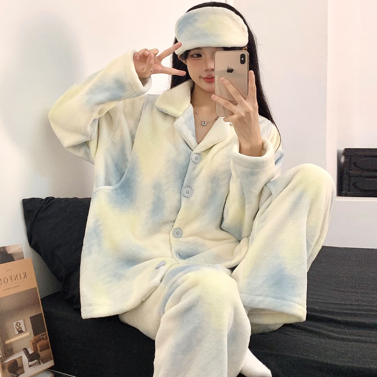 产后住院睡衣珊瑚绒带月子帽加绒加厚月子服法兰绒哺乳孕妇秋冬季