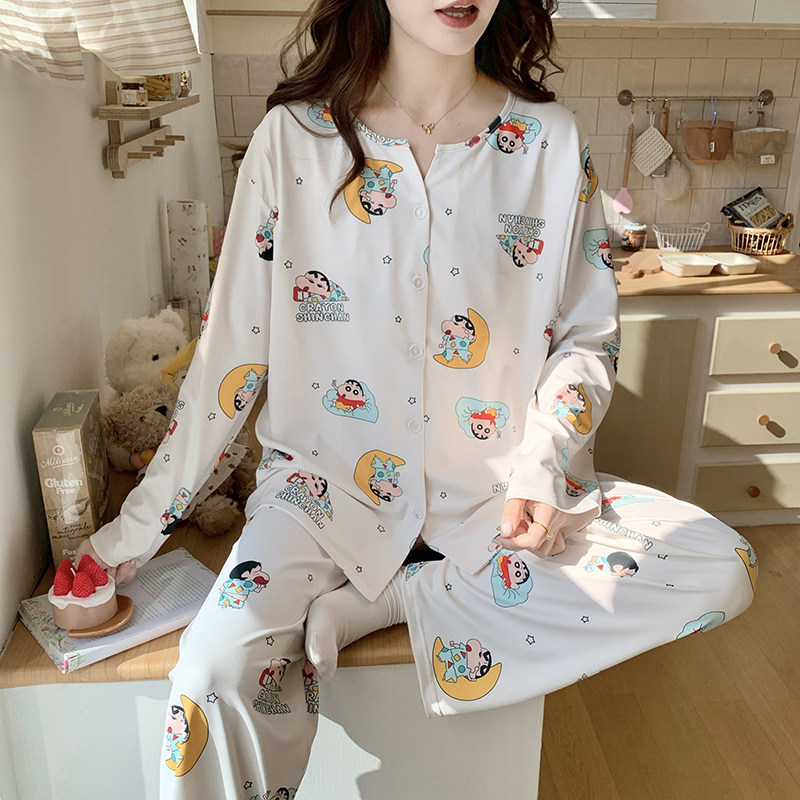 夏季薄款春秋纯棉带胸垫孕妇待产妇坐月家居服睡衣产后哺乳月子服
