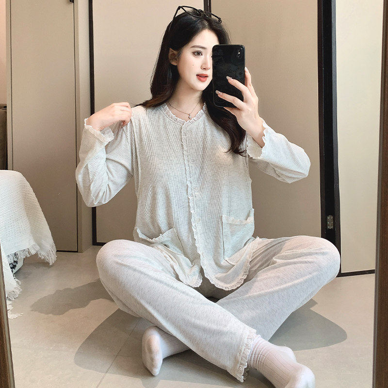 产后哺乳纯棉产妇喂奶春夏孕妇睡衣月子服家居服夏季薄款免穿文胸
