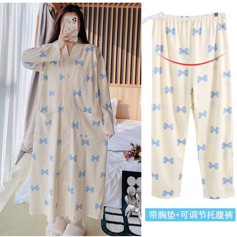 哺乳睡裙孕妇睡衣医院待产裙生产服薄款带胸垫家居服套装春秋纯棉