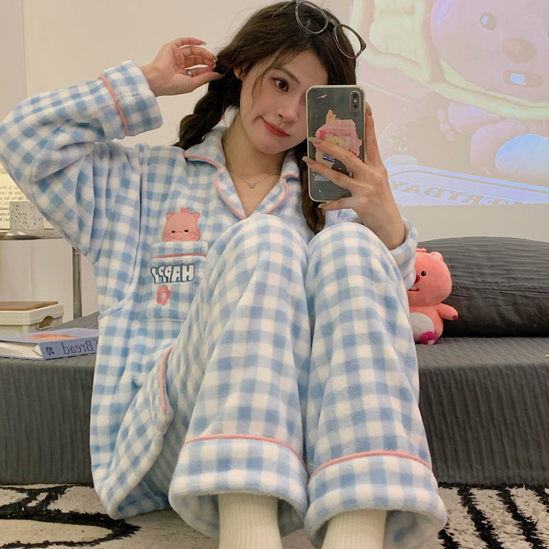 怀孕期秋冬哺乳保暖家居服加绒加厚产后月子服珊瑚绒孕妇睡衣冬季