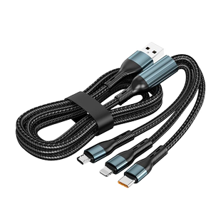 匿名者120W超级闪充三合一编织数据线一拖三适用苹果华为小安卓type-c充电线器手机线快充6a车载通用加长