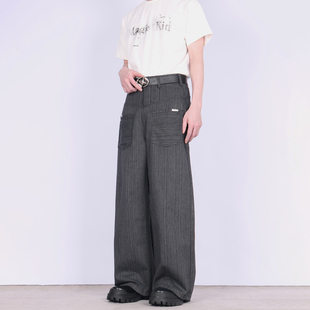 子潮 复古休闲设计感反穿裤 JEM高级感老钱风条纹西裤 男女宽松美式