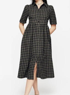 英国小众哥特亚文化ins暗黑辣妹复古英伦学院格纹高腰衬衫连衣裙